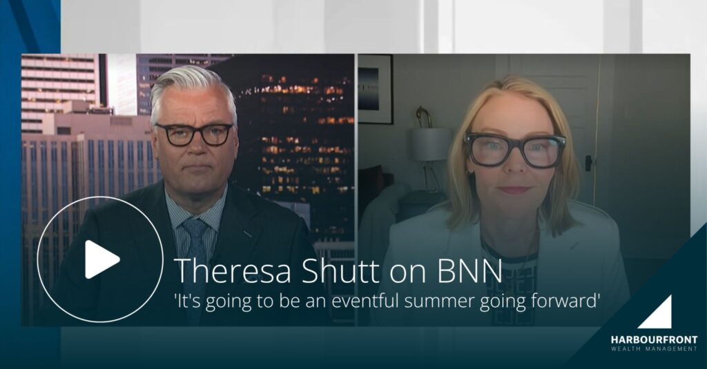 Image of TheresaShutt, CIO of Harbourfront Wealth Management and BNN Bloomberg interviewer discussing the outlook on Canadian markets.