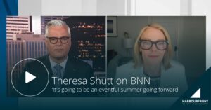 Image of TheresaShutt, CIO of Harbourfront Wealth Management and BNN Bloomberg interviewer discussing the outlook on Canadian markets.